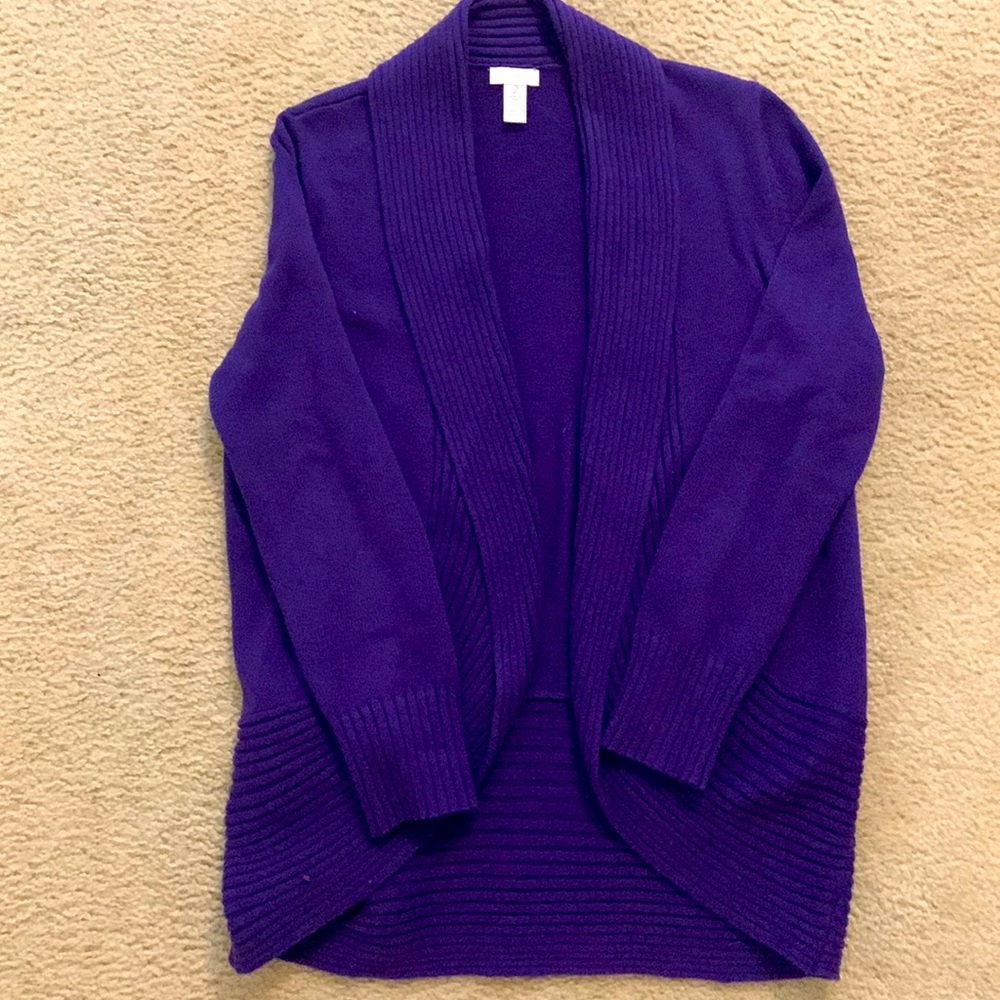 Shawl collar. Chico’s, size 2, purple sweater